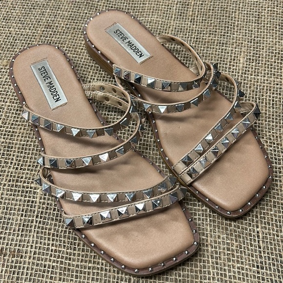 Steve Madden Shoes - Steve Madden Nude Tan Studded Strappy Flat Sandals